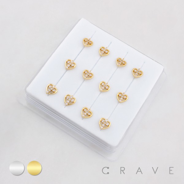 HEART-SHAPED DESIGN CENTERED WITH A MULTI CZ CROSS INLAID 316L SURGICAL STEEL L-SHAPE NOSE RING BOX HEART-SHAPED DESIGN CENTERED WITH A MULTI CZ CROSS INLAID 316L SURGICAL STEEL L-SHAPE NOSE RING BOX